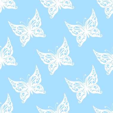 Vektör çizimi. Kelebeklerin kusursuz deseni. mavi
