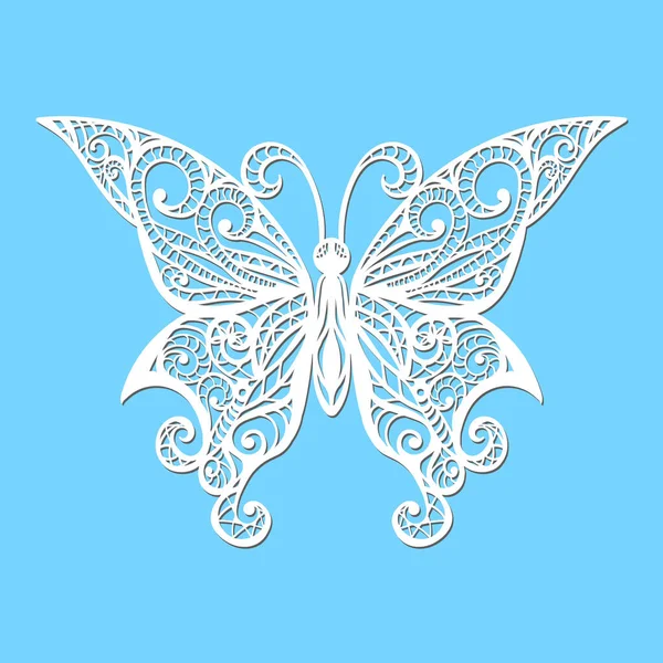 Vecteur Papillon Blanc Sur Fond Bleu Découpe Laser — Image vectorielle