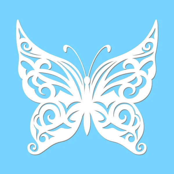 Vecteur Papillon Blanc Sur Fond Bleu Découpe Laser — Image vectorielle
