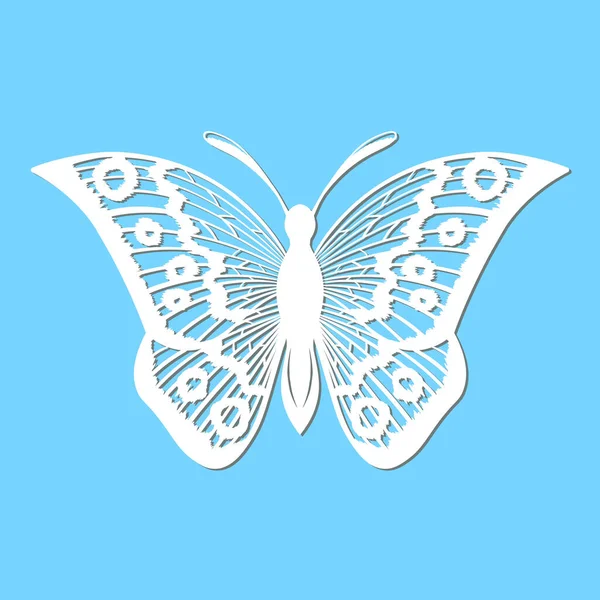 Vektor Weißer Schmetterling Auf Blauem Hintergrund Laserschneiden — Stockvektor