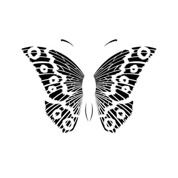 Vector Black Butterfly White Background Laser Cutting Wings Tattoo — Stock Vector