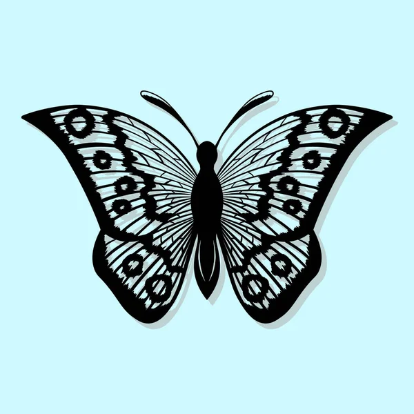 Vector Mariposa Negra Sobre Fondo Azul Corte Por Láser — Vector de stock