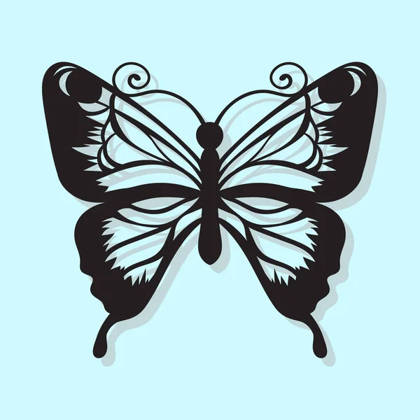 Vector Mariposa Negra Sobre Fondo Azul Corte Por Láser — Vector de stock