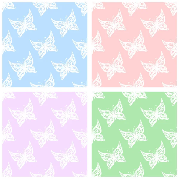 Vector Illustration Seamless Pattern Butterflies Blue Pink Green — Stock Vector