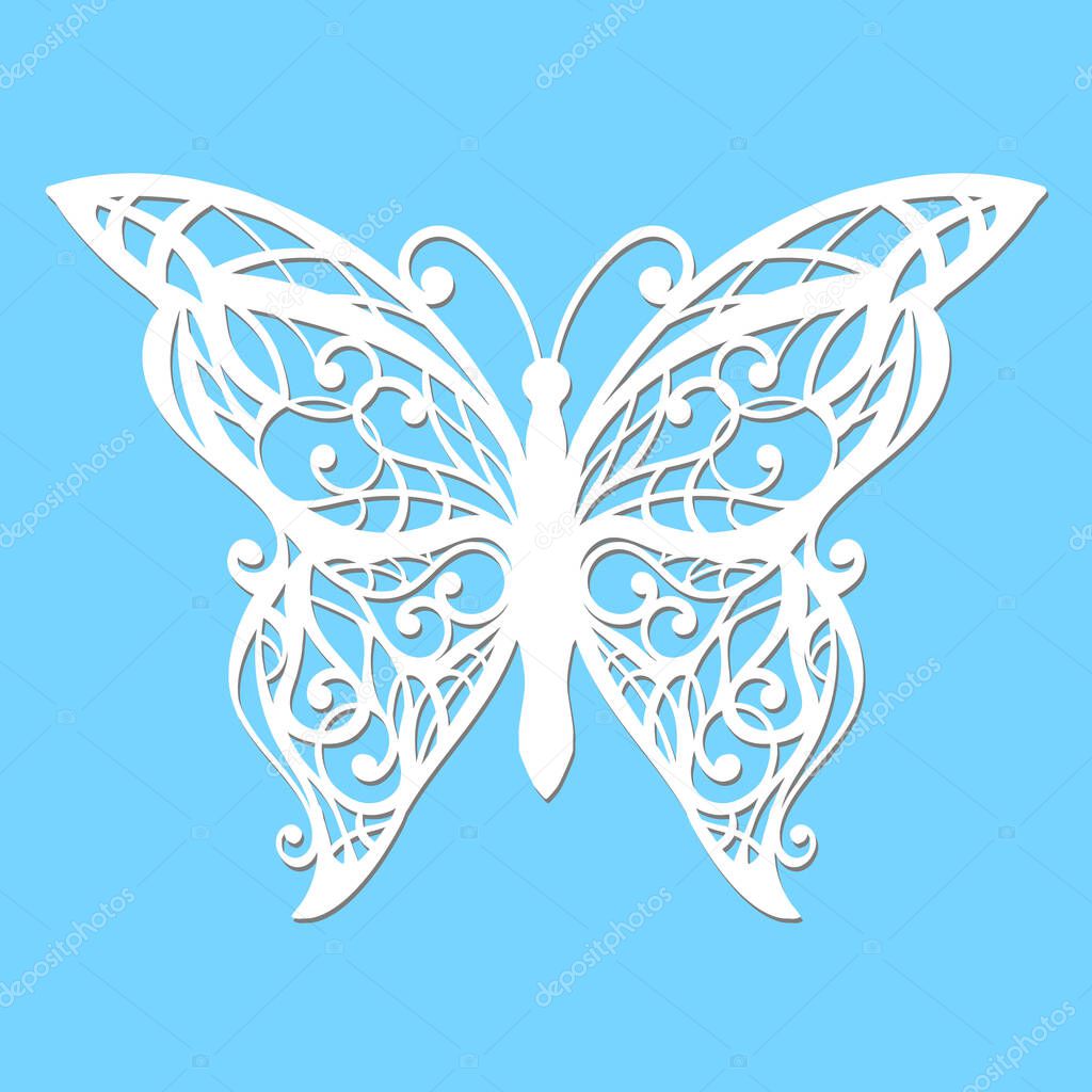 Vector, white butterfly on a blue background. Laser cutting
