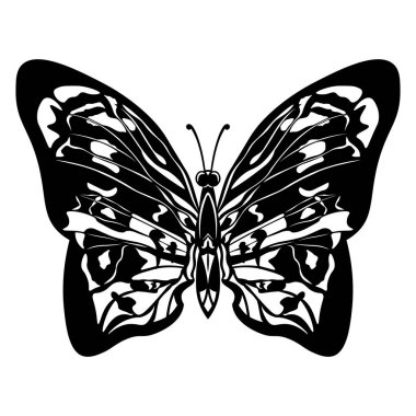 Lazer kesimi, vektör kartı, beyaz arka planda kelebek siyahı.