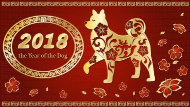 Köpek, 2018 Çin Yeni Yılı 'nın bir sembolüdür. Kağıt kesiği sanat. Tebrik kartları, takvimler, afişler, posterler, davetiyeler için tasarım