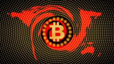 Soyut teknoloji bitcoin sembolü. Sanal para / Dijital para birimi. Vektör illüstrasyonu.