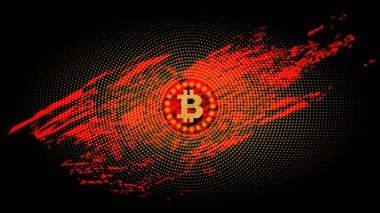 Soyut teknoloji bitcoin sembolü. Sanal para / Dijital para birimi. Vektör illüstrasyonu.