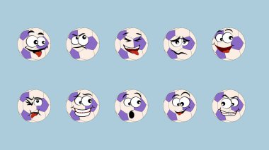 Duygusal Top futbolu. Gri arkaplanda izole edilmiş bir emoji simgesi. mor ve beyaz. duygular