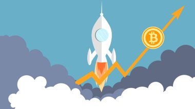 Bitcoin logo vektörlü bir roket