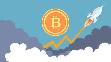 Bitcoin logo vektörlü bir roket