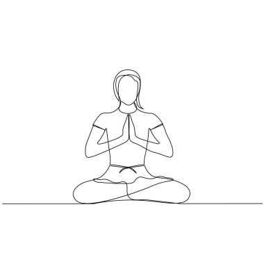 Vektör çizgisi, Lotus pozisyonunda bir yogi. Beyaz arkaplanda