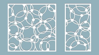 Vektör çizimi. Dekoratif panel çizgileri, daireler, toplar, lazer kesimi. Tahta paneli kes.