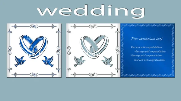 Inscrição Casamento Anéis Vetor Ilustração Pombos Cortados Laser Aves Ring — Vetor de Stock