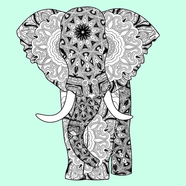 Indischer Schöner Elefant Zentangle Ornament Asiatischen Stil Elefant Mandala Razukrashka — Stockvektor