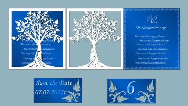 Εικονογράφηση Διανύσματος Ταχυδρομική Κάρτα Πρόσκληση Και Ευχετήρια Κάρτα Δέντρα Μοτίβο — Διανυσματικό Αρχείο