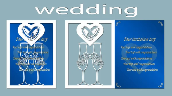 Inscription Wedding Wine Glass Flowers Rings Vector Illustration Laser Cut — Stock Vector