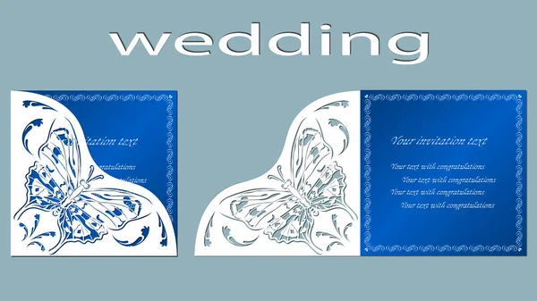 Напис Весілля Запрошення Вітальна Листівка Абстрактним Метеликом Векторна Ілюстрація Листівка — стоковий вектор