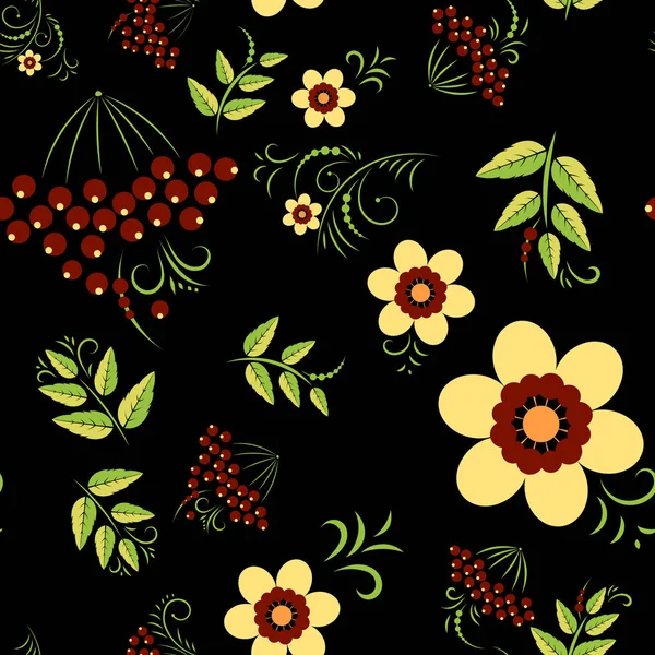 Motif Sans Couture Russe Dans Tradition Folklorique Florale Avec Groseille — Image vectorielle