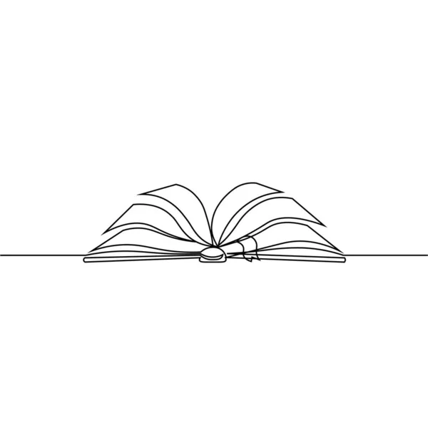 Libro Abierto Con Páginas Aisladas Blanco Dibujo Continuo Línea Ilustración — Vector de stock