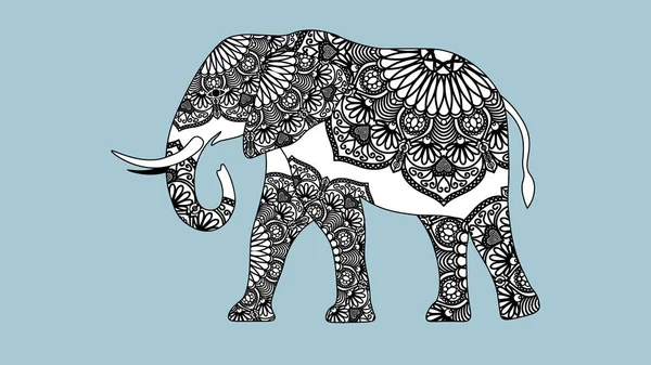 Indian Beautiful Elephant Zentangle Ornament Asian Style Elephant Mandala Razukrashka — Stock Vector