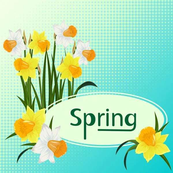 Жовта Лілія Векторна Листівка Квітковий Візерунок Традиційному Стилі Напис Весна — стоковий вектор