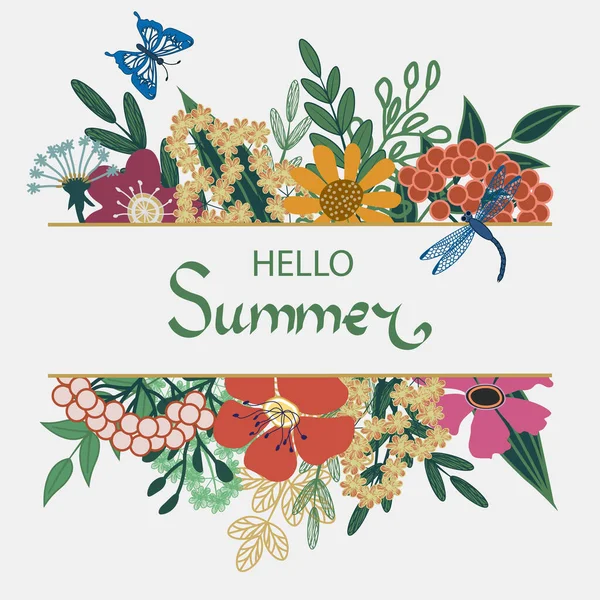 美しい花こんにちは夏のポスター花 トンボ — ストックベクタ
