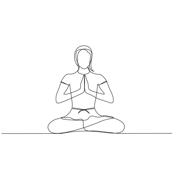 Vector Drawn Line Yogi Lotus Position White Background — Stock Vector