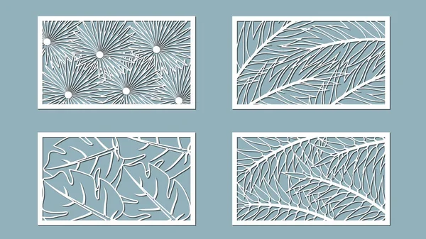 Set Template Cutting Palm Leaves Pattern Laser Cut Vector Illustration — Stock Vector