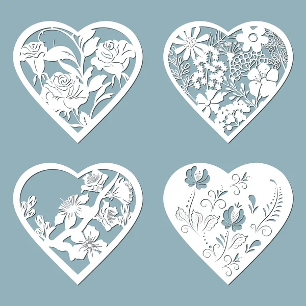 Set Stencil Hearts Flower Rose Template Interior Design Invitations Etc — Stock Vector