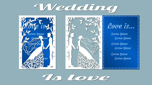 Illustrazione Vettoriale Cartolina Invito Biglietto Auguri Con Con Sposo Sposa — Vettoriale Stock