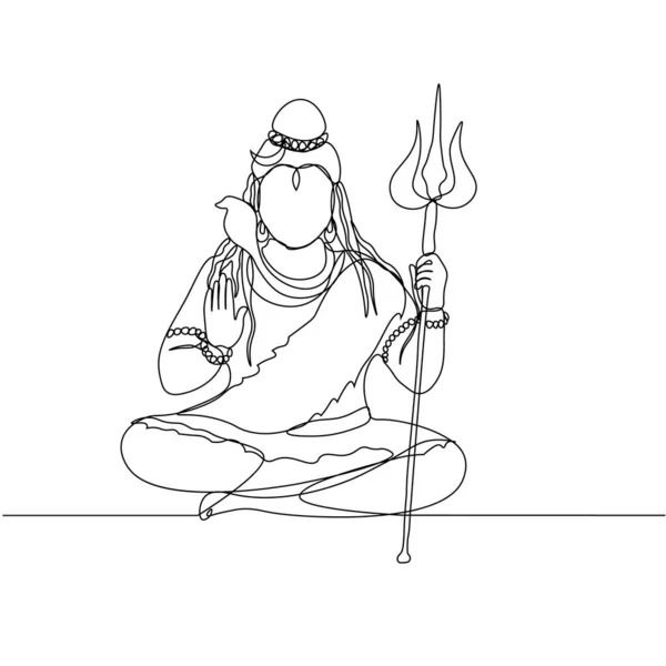 Continuous Line Drawing Shiva Silhouette God — Stock Vector