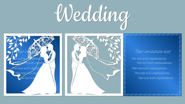 Illustrazione Vettoriale Cartolina Invito Biglietto Auguri Con Con Sposo Sposa — Vettoriale Stock