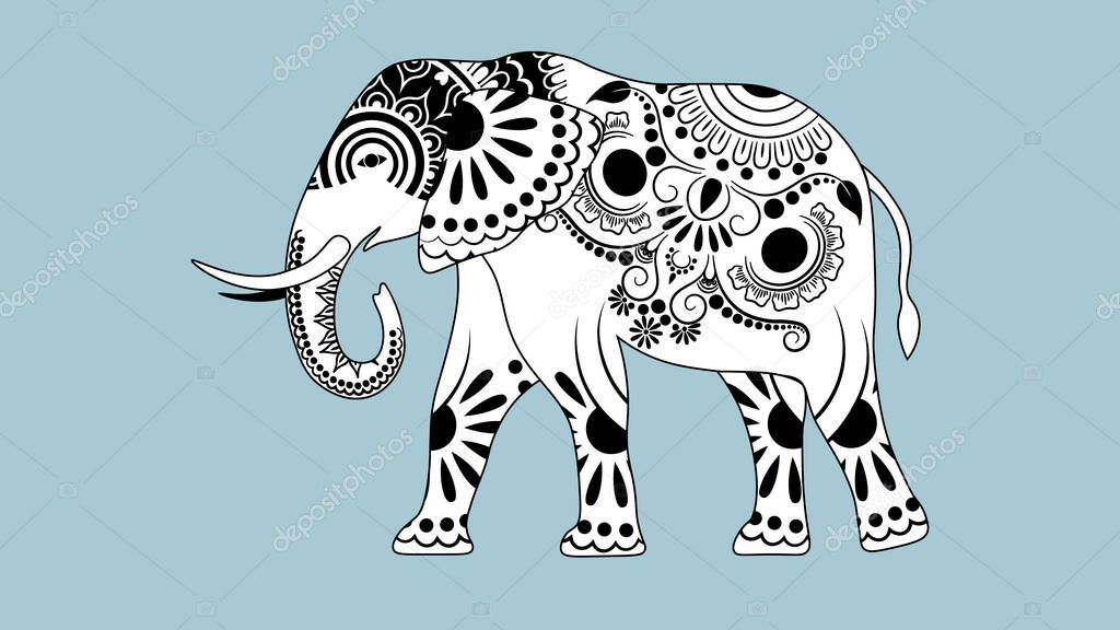 Indian beautiful elephant in zentangle ornament asian style. elephant mandala razukrashka Antistress