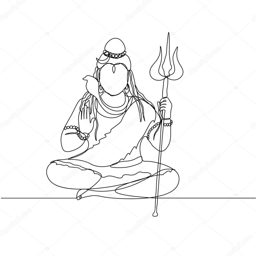 continuous line drawing. Shiva Silhouette God