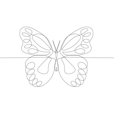izole edilmiş bir kelebek vektör nesnesinin sürekli bir çizgisinden çiziliyor