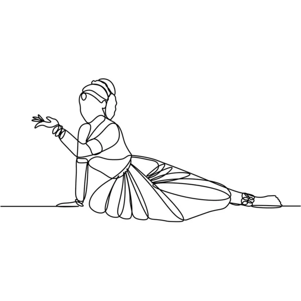Малюнок Безперервної Лінії Жіночий Індійський Танець — стоковий вектор