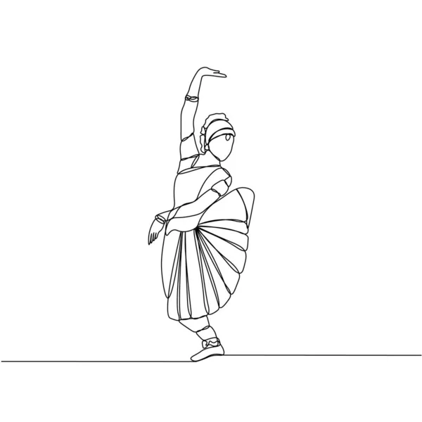 Dessin Ligne Continue Danse Indienne Des Femmes — Image vectorielle