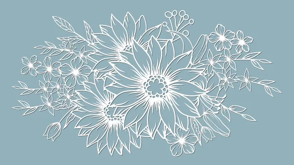 Шаблон Лазерного Різання Побудови Графіків Квіти Листя Букет Прикраси Векторні — стоковий вектор