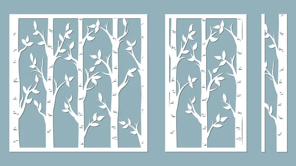 Birch Grove Achtergrond Vector Berken Aspen Bomen Met Bladeren Patroon — Stockvector