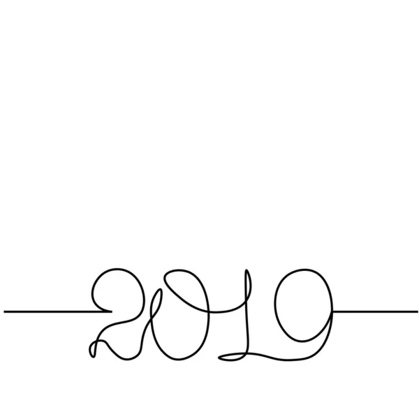 One Continuous Line Drawing 2019 Vector New Year Illustration Isolated — Stock Vector