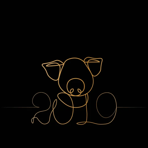 Una Linea Oro Disegno Silhouette Stile Pig Minimalistic Vettoriale Illustrazione — Vettoriale Stock