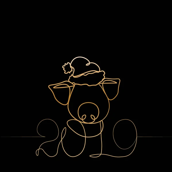 Одна Золотая Линия Дизайна Силуэт Векторной Иллюстрации Стиле Pig Minimensic — стоковый вектор
