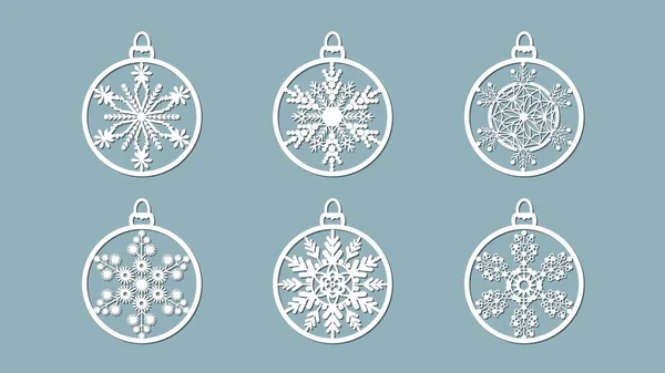 Bolas Navidad Engastadas Con Copo Nieve Cortado Papel Plantillas Para — Archivo Imágenes Vectoriales