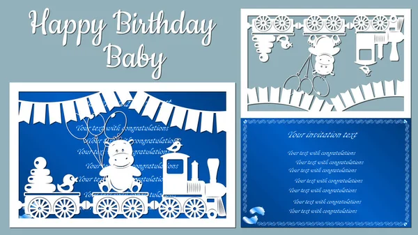 Com Imagem Inscrição Feliz Aniversário Bebê Modelo Com Ilustração Vetorial — Vetor de Stock