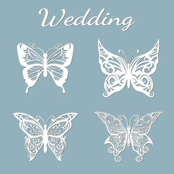 Imagen Con Inscripción Boda Plantilla Con Ilustración Vectorial Mariposas Para — Vector de stock