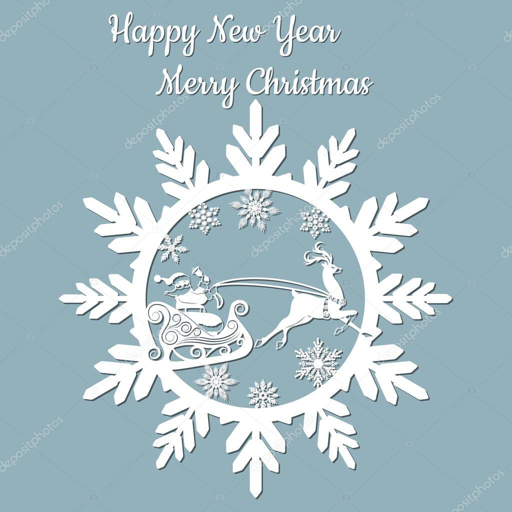 new year, Christmas, deer, Santa Claus, snowflake. For laser cutting plotter and silkscreen printing