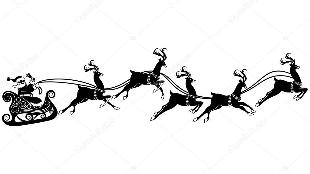 sleigh, Santa Claus, reindeer. Vector. Plotter cutting. Cliche. For laser cutting plotter and silkscreen printing