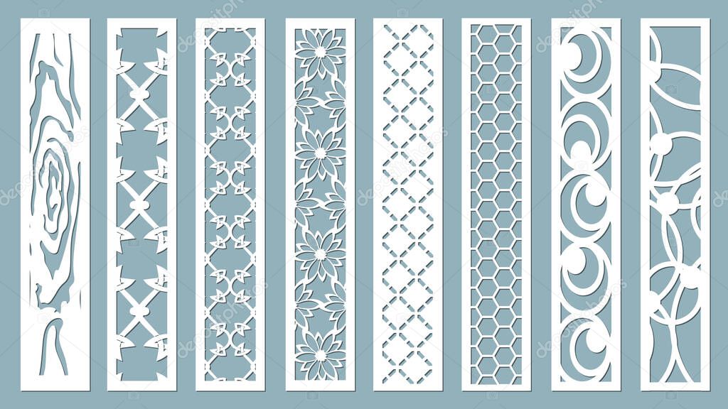 panel for registration of the decorative surfaces. Abstract strips, lines, panels. Vector illustration of a laser cutting. Plotter cutting and screen printing